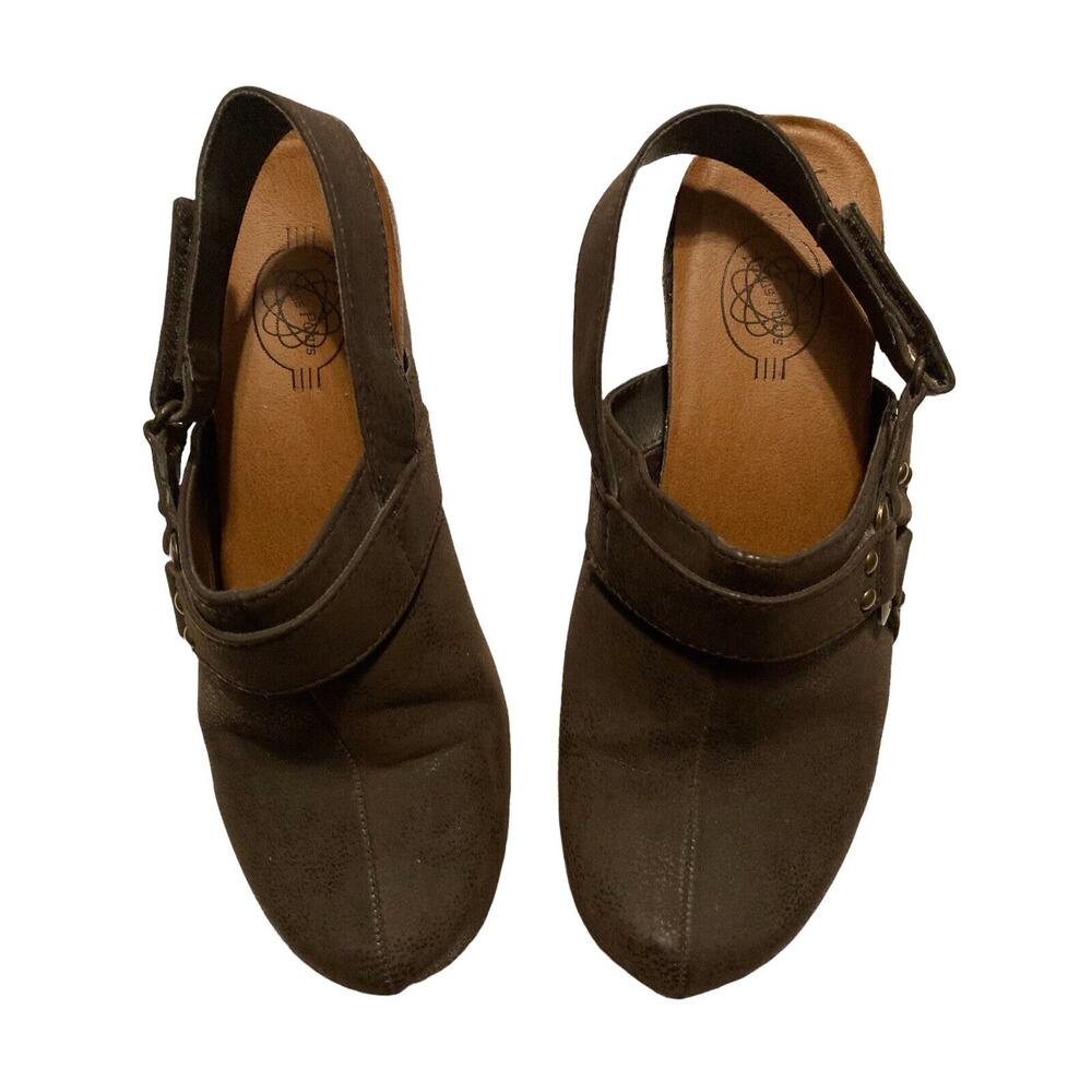Hokus Pokus Brown Wedged Heels Round Toe Mule Shoes 6.5M 6‎ 1/2